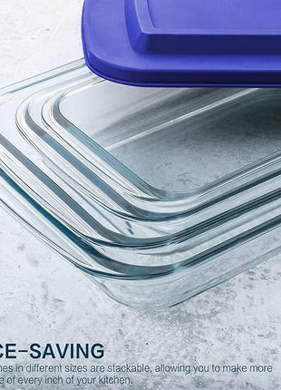 8-Piece Deep Glass Baking Dish Set with Plastic lids,Rectangular Glass Bakeware Set with Lids, Baking Pans for Lasagna, Leftovers, Cooking, Kitchen, Freezer-to-Oven and Dishwasher, Blue