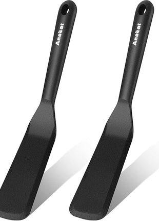 Anaeat Silicone Thin Spatula Set of 2 - Mini Brownie Serving Spatulas - Non Stick Spurtle Turner for Easy Cooking Eggs, Omelet, Pancake, Burgers, Pizza, Steak, Crepes, Heat Resistant & BPA Free