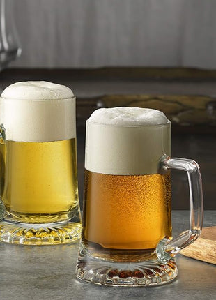 Bormioli Rocco 4-Pack Solid Heavy Large Beer Glasses with Handle - 17.1/4 Ounce Glass Steins, Traditional Beer Mug glasses Set, Perfect Coffee - Tea Glass, Everyday Drinking Glasses, Cocktail Glasses