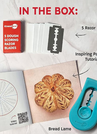 KneadAce Upgraded Extractable & Magnetic Bread Lame Dough Scoring Tool - Professional Sourdough scoring tool for Sourdough Bread baking & Bread Making Tools - Scoring Patterns booklet & 5 Razor Blades
