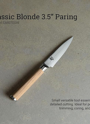 Shun Classic Blonde 3.5" Paring Knife, Handcrafted Japanese Vegetable & Fruit Knife, VG-MAX Core with Damascus Stainless Steel Cladding, Pakkawood Handle, Small Tool for Peeling, Coring & Cutting