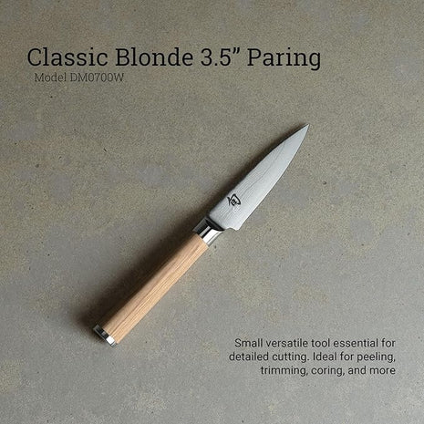 Shun Classic Blonde 3.5" Paring Knife, Handcrafted Japanese Vegetable & Fruit Knife, VG-MAX Core with Damascus Stainless Steel Cladding, Pakkawood Handle, Small Tool for Peeling, Coring & Cutting