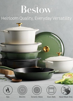 Tramontina Bestow Enameled Cast Iron Skillet with Lid, 12-inch Frying Pan, Cactus with Gold Knob