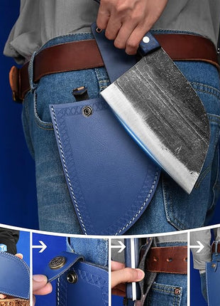 XYJ Antique Forged Butcher Knives, Serbian-Style Chef's Knife with Sheath, Heavy-Duty Meat Cleaver for Kitchen & Outdoor Use, Full Tang Construction