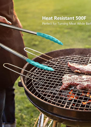 Silicone Spatulas Set Turners Tongs Cooking Utensils Set High Heat Resistant Kitchen Scraper Spatulas for Cooking Mixing Baking BPA Free Dishwasher Safe, Aqua Sky