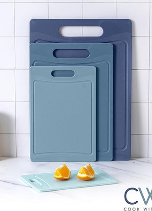 COOK WITH COLOR Non-Slip Cutting Board Set – Kitchen Essentials with Easy Grip Handle for Meat, Veggies, and Fruits, 4 Cutting Boards, Blue-New
