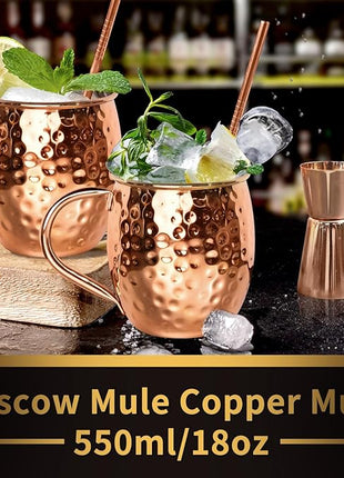 LINALL Moscow Mule Copper Mugs- Set of 2 Copper Plated Stainless Steel Mug 18oz, for Chilled Drinks (2 pcs)