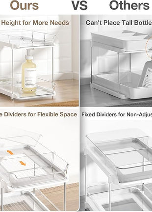Delamu 2-Tier Multi-Purpose Bathroom Under Sink Organizers and Storage, Stackable Kitchen Pantry Organization, Pull Out Medicine Cabinet Organizer with Movable Dividers, Pure White, 1 Pack