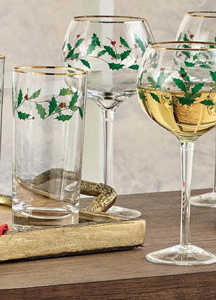 Lenox Drinkware, Holiday 4-Piece Wine Balloon Glass Set, Set Of 4, 16 Oz Capacity, Made From Glass, Festive Red Christmas Design, Hand Wash Only, Christmas Decorations, Winter Decor (4 Piece)