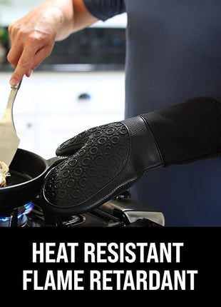 BPA-Free Silicone Oven Mitts Ultra Heat Resistant up to 500°F - Oven Mitts with Thick Cotton Liner - Long Slip Resistant Pot Holders, Flexible Oven Gloves - Black 13.7"