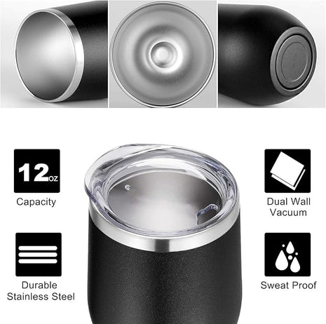 VEGOND Wine Tumblers Bulk 6 Pack, 12oz Stainless Steel Stemless Wine Glass with Lids and Straws, Double Wall Vacuum Insulated Tumbler Cup, Coffee Mug for Cold Hot Drinks