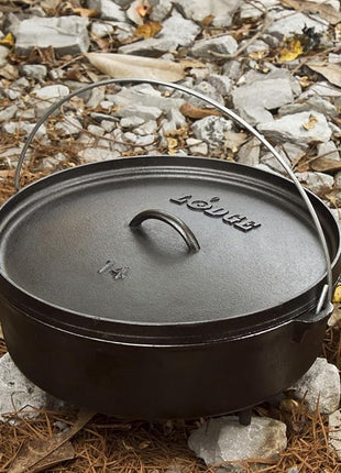 Lodge 6 Quart Pre-Seasoned Cast Iron Camp Dutch Oven with Lid - Dual Handles - Use in the Oven, on the Stove, on the Grill or over the Campfire - Black