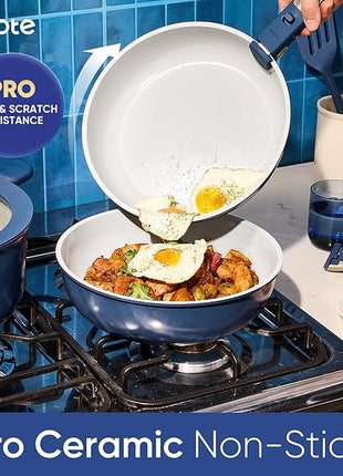 CAROTE 27pcs Ceramic Cookware Set Nonstick, Pots and Pans Set Non stick, Non Toxic Cookware, Dishwasher/Oven Safe, RV/Camping Cookware Set, Pan and Pot with Kitchen Utensils, Navy Blue