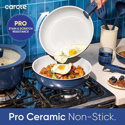 CAROTE 27pcs Ceramic Cookware Set Nonstick, Pots and Pans Set Non stick, Non Toxic Cookware, Dishwasher/Oven Safe, RV/Camping Cookware Set, Pan and Pot with Kitchen Utensils, Navy Blue