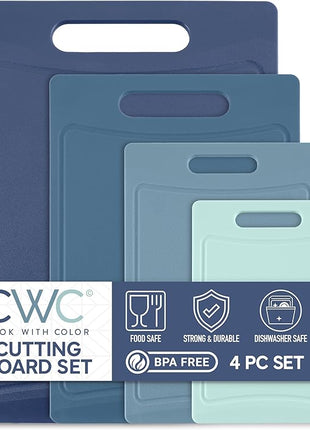 COOK WITH COLOR Non-Slip Cutting Board Set – Kitchen Essentials with Easy Grip Handle for Meat, Veggies, and Fruits, 4 Cutting Boards, Blue-New