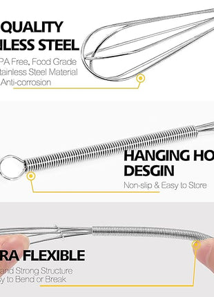 Anaeat Mini Wire Whisks, Set of 4 Portable Stainless Steel Kitchen Tiny Whisk & Egg Beater with Thick Wire - Sturdy Small Mixing Balloon for Cooking, Blending, Whiping, Beating and Stirring (5" + 7")