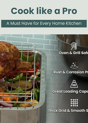 Ultra Cuisine Heavy Duty 3 Tiers, 16" x 10" Cooling Rack for Cooking and Baking - Professional Grade Premium 100% Stainless Steel Baking Rack & Wire Cooling Mesh - Dishwasher Safe - Pack 3