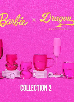 Dragon Glassware x Barbie Wine Glasses - 16 oz Magenta & Pink Wine Glasses Set of 2 - Stemless with Finger Indentations - Aerates Naturally - Barbie Gifts for Women