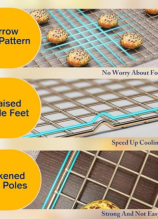2PCS Cooling Racks for Cooking and Baking - 10" x 16"Heavy Duty Stainless Steel Wire Rack for Baking, Grilling, Roasting - Oven & Dishwasher Safe - Fits Half Sheet Pan（Gold）