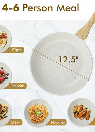 SENSARTE Nonstick Ceramic Frying Pan Skillet, 12.5 Inch Omelet Pan, Healthy Non Toxic Chef Pan, Induction Compatible Egg Pan with Heat Resistant Handle, PFAS-Free, White