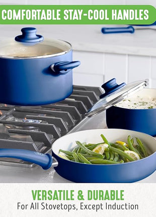 GreenLife Soft Grip 23 Piece Kitchen Cookware Pots and Frying Saucepans Set, Healthy Ceramic Nonstick PFAS and PFOA-Free, Dishwasher and Oven Safe, Even Heating, Easy Clean, Warp Control, Blue