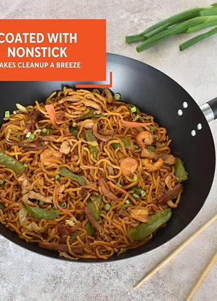 IMUSA USA 14" Traditional Nonstick Coated Wok with Triangle Helper Handle