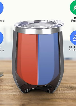DOMICARE Stainless Steel Wine Tumbler Bulk with Lid, Personalized Insulated Tumblers Set, 12oz Travel Coffee Cups Pack of 1, Gray