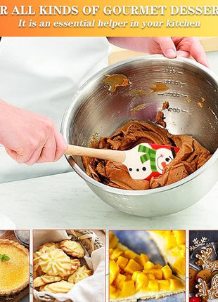 Silicone Spatula, Caliamary 3 Pieces Kitchen Silicone Spatula Set, Christmas Cake Decorating Spatula with Wooden Handle, Snowman Gingerbread Man and Santa Claus Pattern (Snowman)
