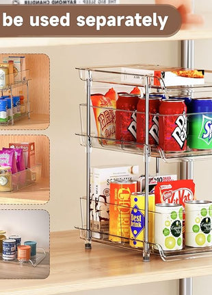 3 Tier Clear Bathroom Organizer with Dividers, Multi-Purpose Pull-Out Pantry Organization and Storage, Under Sink Closet Organizers and Storage, Vanity Skincare Cosmetic Organizer Medicine Bins