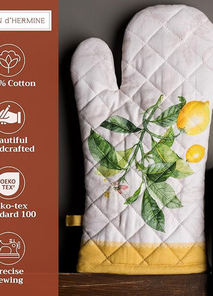 Maison d' Hermine Oven Gloves 100% Cotton Oven Mitt 7" x 13" with Loop Heat Resistant, BBQ, Cooking Gloves, Baking, Grilling, Kitchen, Handling Hot Pans Spring/Summer (Pack of 1, Limoncello)