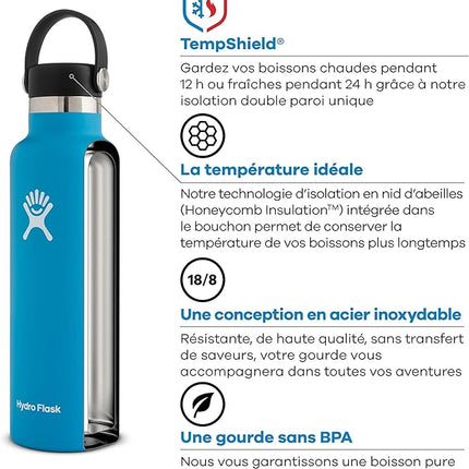 Hydro Flask 21 oz. Water Bottle - Stainless Steel, Reusable, Vacuum Insulated with Standard Mouth Flex Lid , Fog