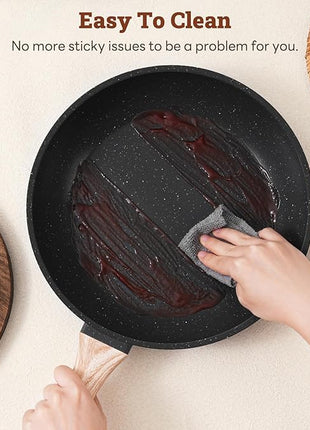 17 Pcs Pots and Pans Set Non Stick Kitchen Cookware Sets Nonstick Induction Cookware Non-toxic Black Granite Cooking Tools with Stay-Cool Handles, Pot Protectors (PFOS/PFOA Free)