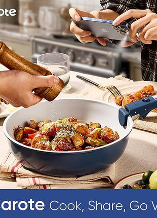 CAROTE 27pcs Ceramic Cookware Set Nonstick, Pots and Pans Set Non stick, Non Toxic Cookware, Dishwasher/Oven Safe, RV/Camping Cookware Set, Pan and Pot with Kitchen Utensils, Navy Blue