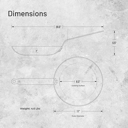 De Buyer MINERAL B Carbon Steel Omelette Pan - 11” Diameter, 8.3” Cooking Surface - PFAS, PFOA & PFOS Free - Made in France