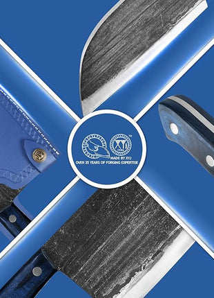 XYJ Authentic Since 1986,Ancient Forged Butcher Knives,Serbian Chef Knife With Sheath,Tiny Knife,Chinese Vegetable Meat Cleaver For Kitchen Camping Outdoor,Full Tang,High Carbon Steel (7.5 inch)