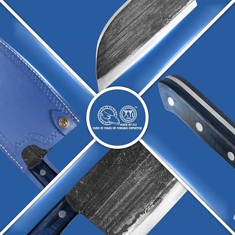 XYJ Authentic Since 1986,Ancient Forged Butcher Knives,Serbian Chef Knife With Sheath,Tiny Knife,Chinese Vegetable Meat Cleaver For Kitchen Camping Outdoor,Full Tang,High Carbon Steel (7.5 inch)