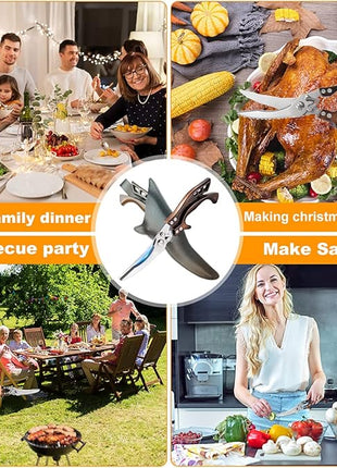 ANDONG Kitchen Scissors, Heavy Duty Professional Poultry Shears, Stainless Steel Spring Loaded, Dishwasher Safe, with Black Leather Sheath
