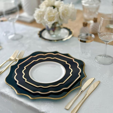 " OCCASIONS " 120 Plates Pack,(60 Guests) Heavyweight Premium Wedding Party Disposable Plastic Plates Set -60 x 10.5'' Dinner + 60 x 8'' Salad/Dessert (Imperial in Black & Gold)