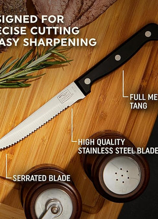 Chicago Cutlery Essentials 4-Piece Serrated Steak Knives, 4.5" Stainless Steel Blades for Effortless Cutting, For Home Kitchen and Professional Use