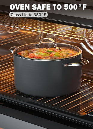 Cooks Standard Stock Pot Dutch Oven Casserole with Glass Lid, 7-Quart Classic Hard Anodized Nonstick Stockpot, Black