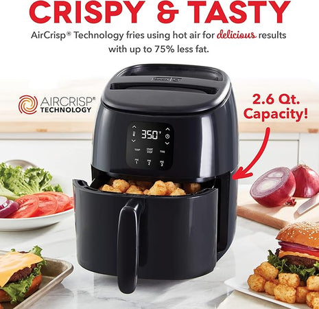 DASH Tasti-Crisp™ Electric Air Fryer Oven, 2.6 Qt., Black – Compact Air Fryer for Healthier Food in Minutes, Ideal for Small Spaces - Auto Shut Off, Digital, 1000-Watt