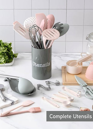 COOK WITH COLOR Silicone Cooking Utensils, Kitchen Utensil Set, Easy to Clean Silicone Kitchen Utensils, Cooking Utensils for Nonstick Cookware, Kitchen Gadgets Set, 38 Piece, Mint