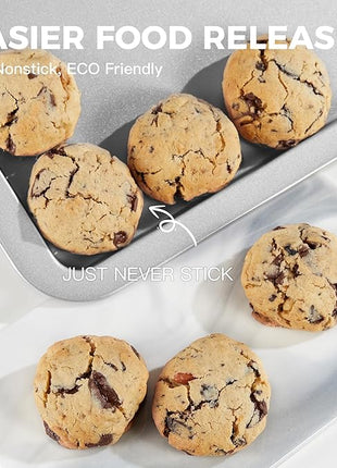 HONGBAKE Cookie Sheet, Baking Sheet Set, Nonstick Oven Pan with Wider Grips,3 Pack, Avoid Too Much Browning -Noble Silver