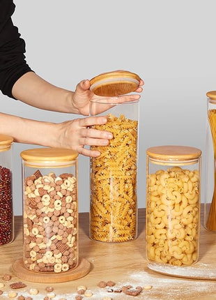 Vtopmart 70oz Glass Food Storage Jars, 3 Pack Large Kitchen Containers with Airtight Bamboo Lids for Pasta, Nuts, Flour, Canisters Set for Cereal, Pantry Organization, BPA Free
