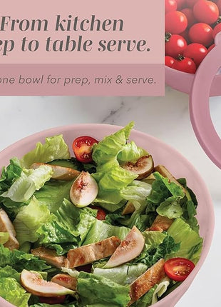 COOK WITH COLOR Mixing Bowls with Lids - 12 Piece Plastic Nesting Bowls Set includes 6 Prep Bowls and 6 Lids, Diamond Design - Microwave Safe, Pink