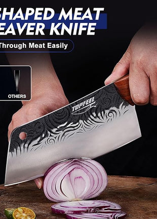 Butcher Knife Set 5PCS, Hand Forged Kitchen Knives Set Serbian Chef Knife Set, Meat Cleaver Boning Carving Knives Set for Home、Camping、BBQ