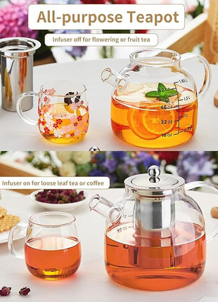 68OZ Glass Teapot Tea Pot With Infuser, Glass Kettle For Stove Top, Tea Glass Pot, 2000ML Glass Tea Cup With Infuser And Lid For Loose Leaf Tea Steeper, Dishwasher Safe
