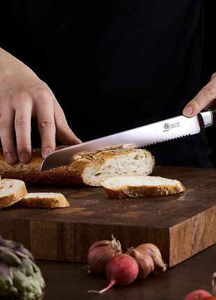 KYOKU 10 Inch Bread Knife - Daimyo Series - Serrated Knife with Ergonomic Rosewood Handle, and Mosaic Pin - Japanese 440C Stainless Steel Bread Cutter with Sheath and Case