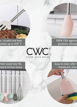 COOK WITH COLOR Silicone Cooking Utensils, Kitchen Utensil Set, Easy to Clean Silicone Kitchen Utensils, Cooking Utensils for Nonstick Cookware, Kitchen Gadgets Set, 38 Piece, Mint