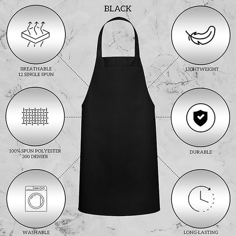 GREEN LIFESTYLE 3 Pack Professional Chef Apron – Grilling Aprons for Men, Waterproof Cooking Apron for BBQ, Work or Restaurant Use, Kitchen Aprons for Women – Black, No Pockets